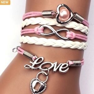 Leather Silver Plated Love Bracelet
